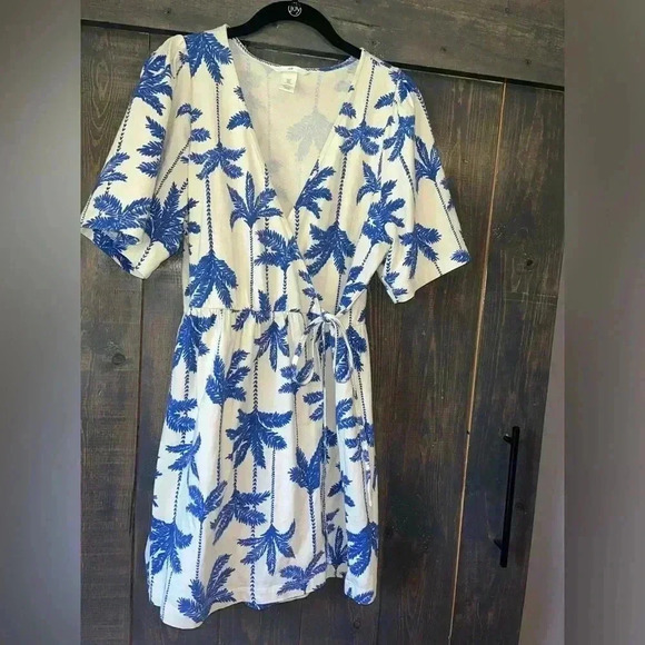 Cotton Jersey Wrap Dress in floral Print Size M, palm, vacation, casual E6 - Picture 9 of 10